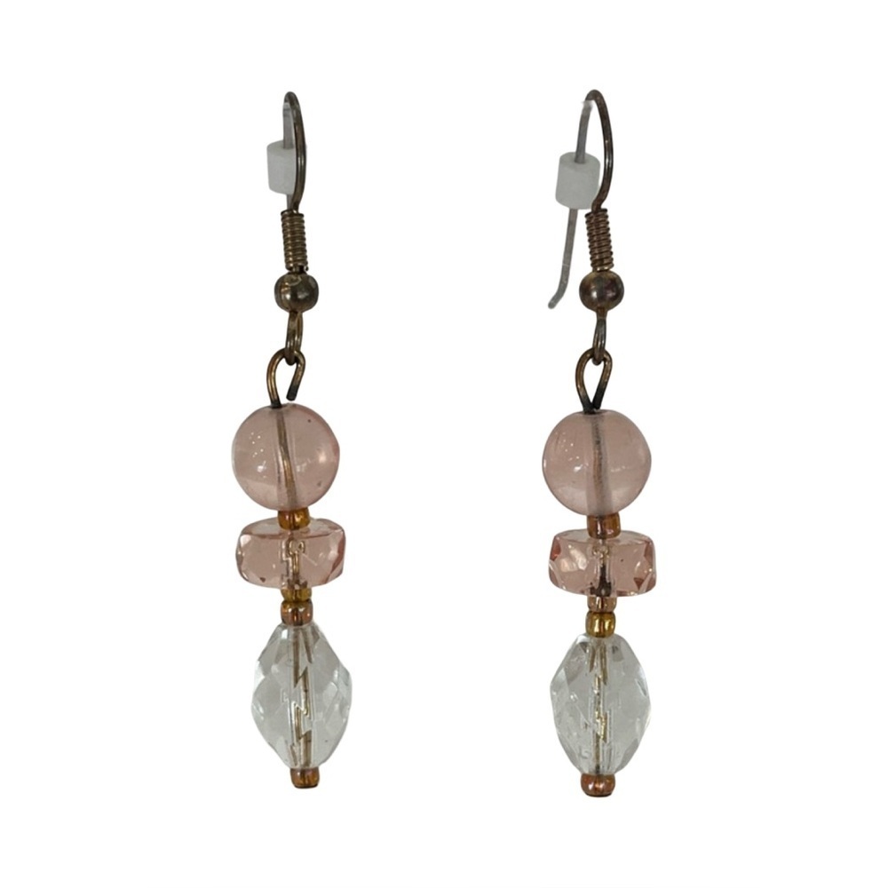 Pink and Clear Crystal Bead Earrings